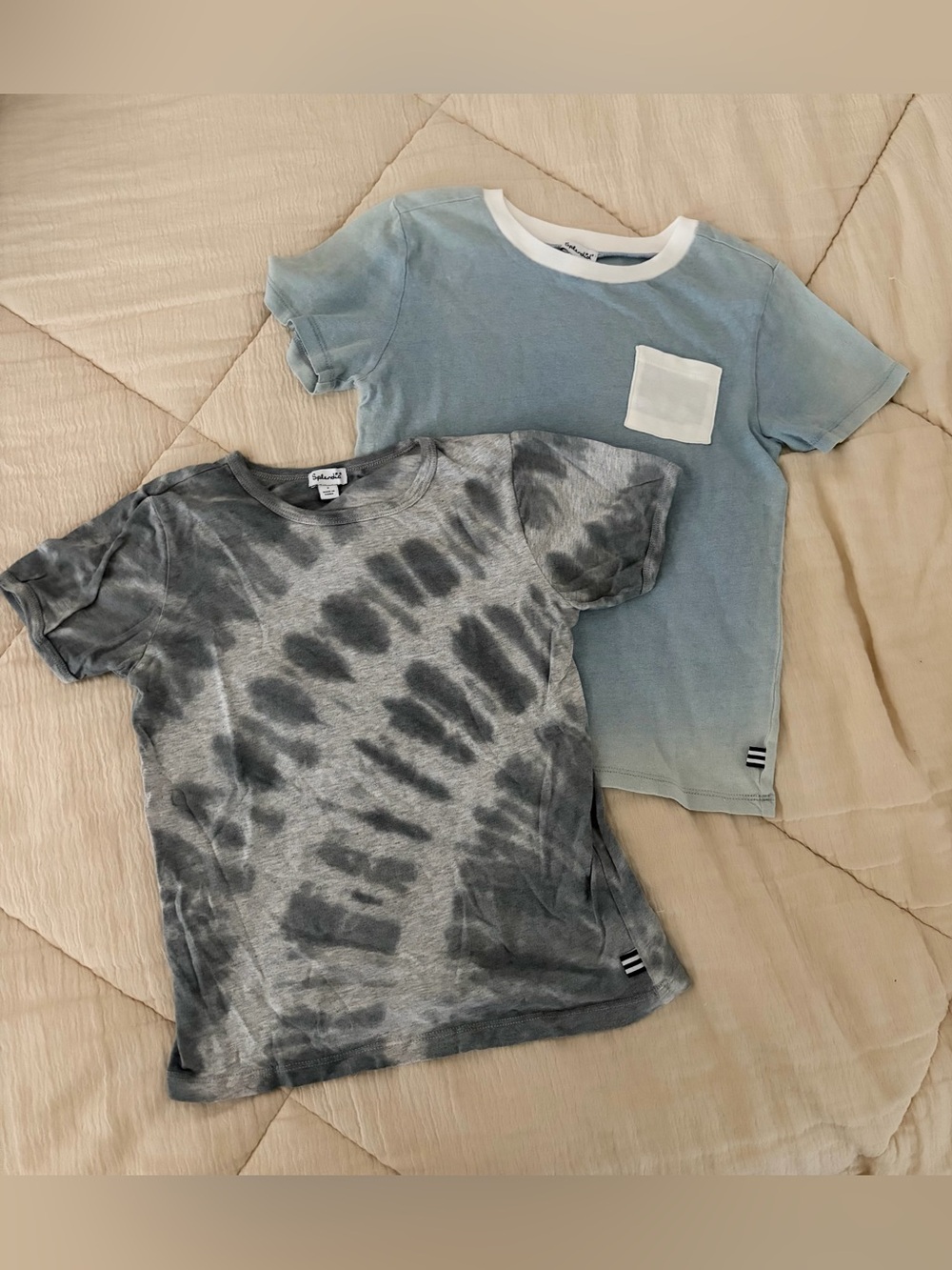 Splendid Kids Tie-Dye Gray T-Shirt & Light Blue Pocket Cotton Tees 100% Cotton